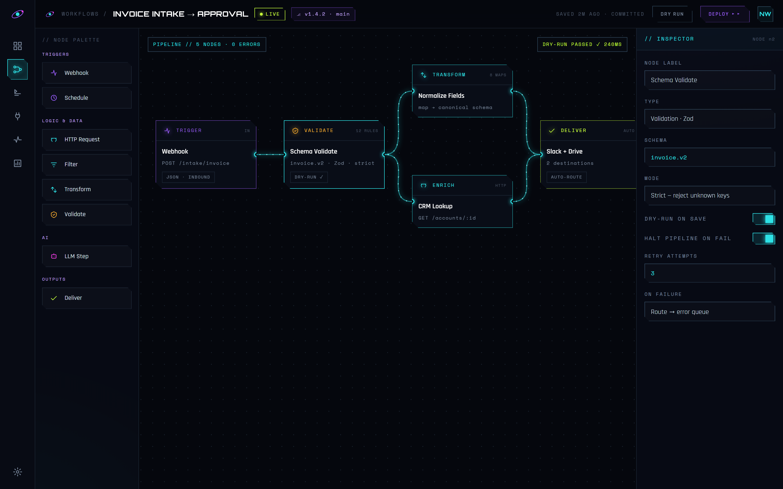 Aerofy console, workflow builder